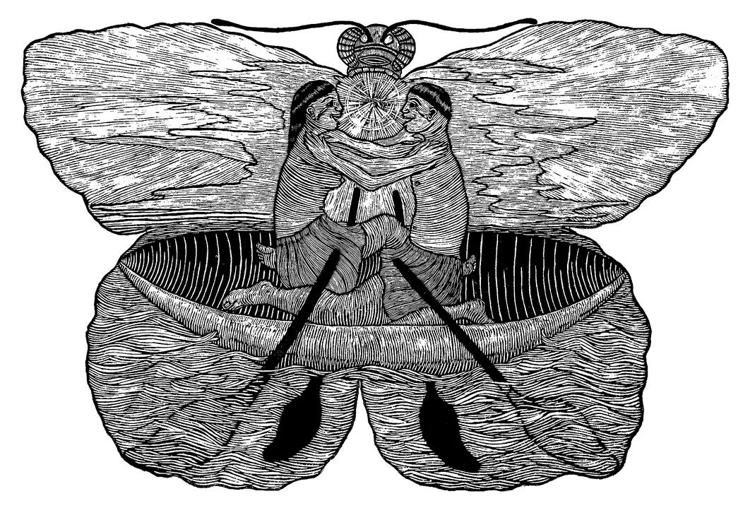 "Deep Love (at High Noon)", Woodblock print on unbleached muslin, 37x60" (93.98x152.4cm), 2021